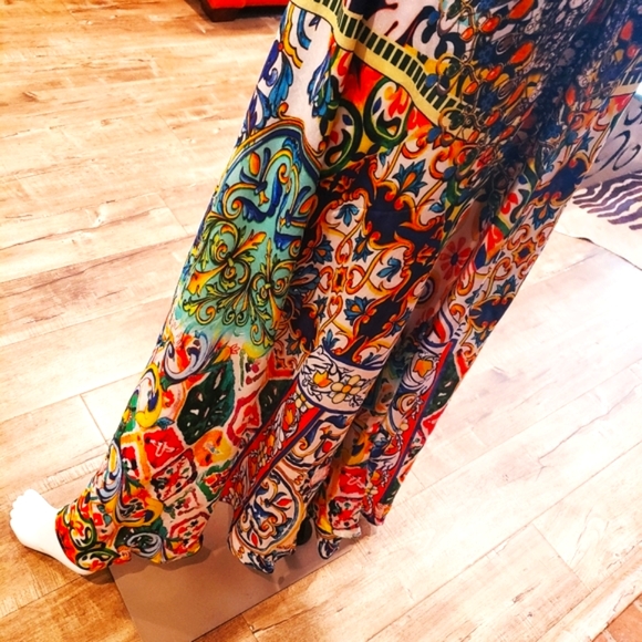 **LAST ONE**MANISH VAID Spanish Tiles Silk Emb. Prt. Hi-Lo Dress OS NWT - Picture 7 of 8